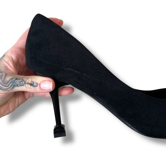 MEI TI MENG Black Embellished Pointed Toe Flared Heel Mengmei Stiletto Pumps - Picture 14 of 14